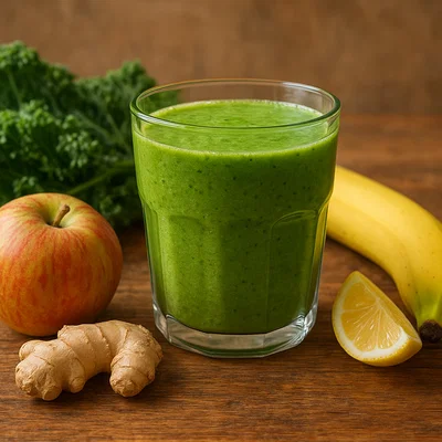 Grünkohl-Smoothie mit Apfel, Banane und Ingwer
