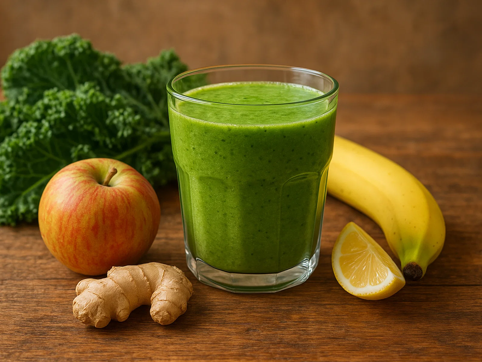 Grünkohl-Smoothie mit Apfel, Banane und Ingwer