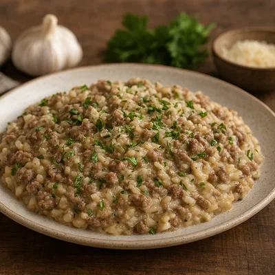Cremiges Hackfleisch-Risotto mit Kräutern