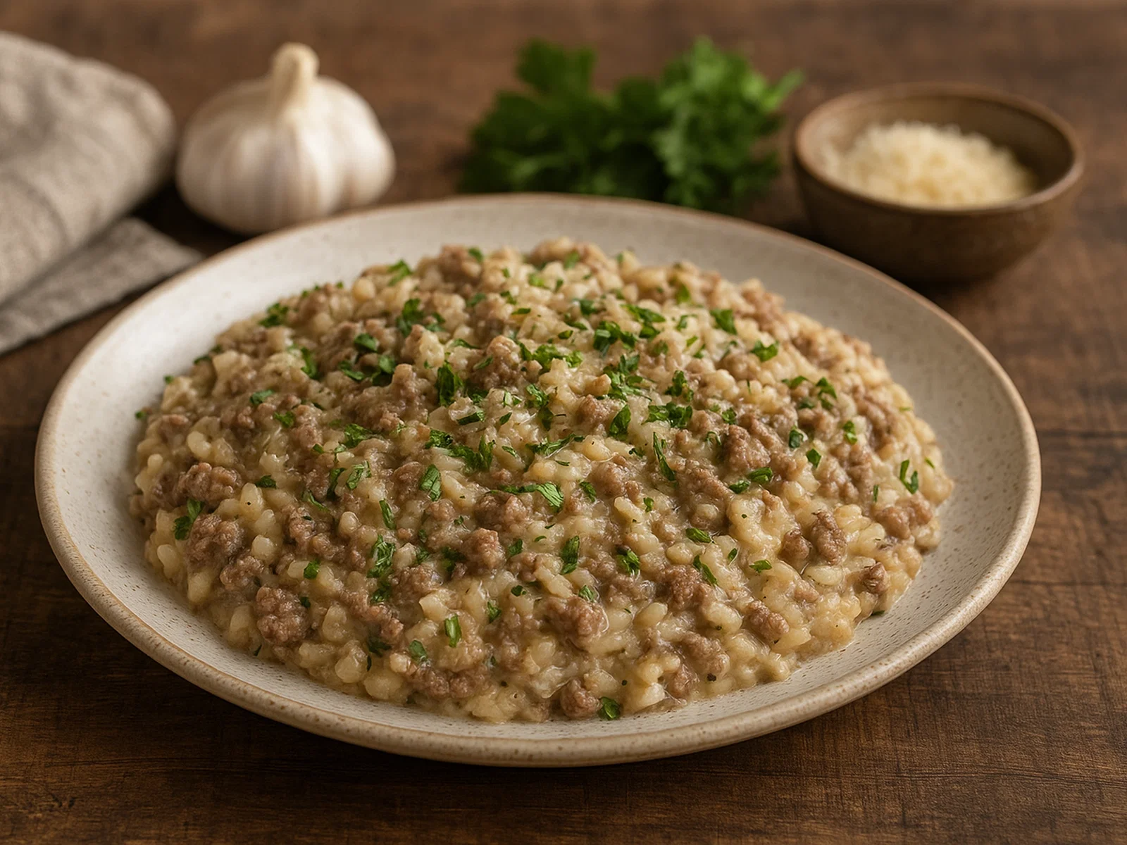 Cremiges Hackfleisch-Risotto mit Kräutern