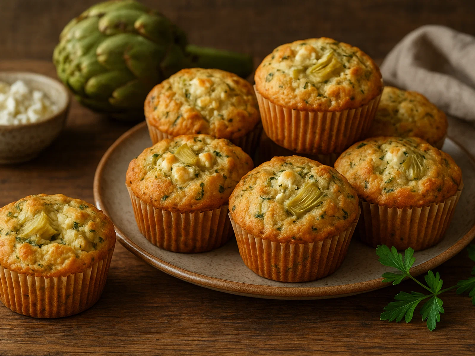 Herzhafte Artischocken-Schafskäse-Muffins