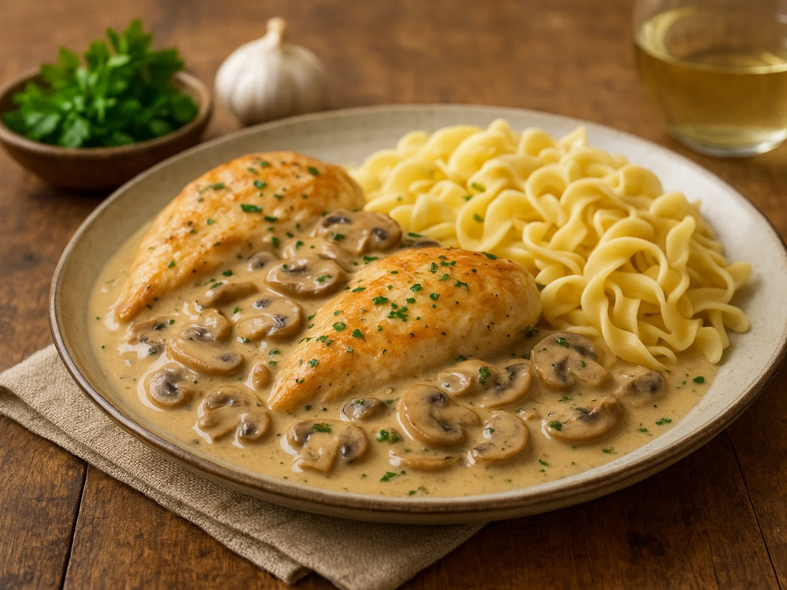 Hühnchen in Champignon-Rahmsauce