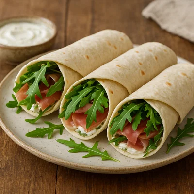 Rucola-Parmaschinken-Wraps mit Frischkäse