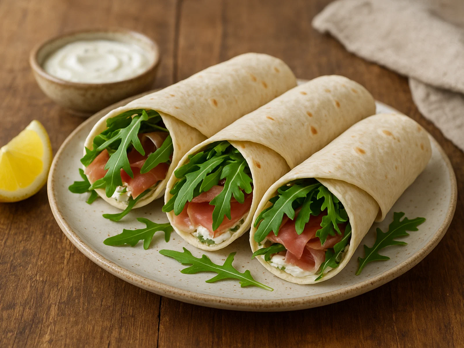 Rucola-Parmaschinken-Wraps mit Frischkäse