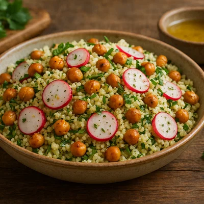 Radieschen-Couscous mit gerösteten Kichererbsen