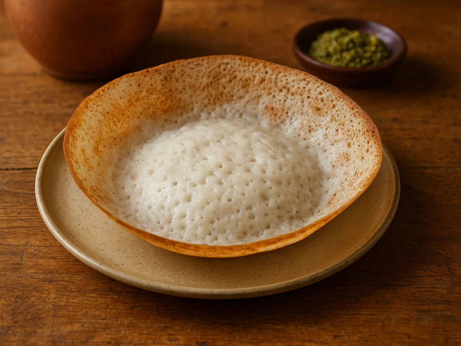 Sri Lankische Hopper (Appa) aus Reismehl und Kokosmilch