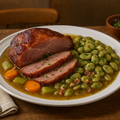 Judd mat Gaardebounen (Luxemburgischer Geräuchter Schweinehals mit Saubohnen)