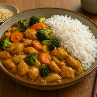 Misuzu – Japanische Miso‑Sesam-Hähnchenpfanne mit Gemüse und Reis