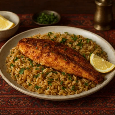 Roz bil Hout – Libanesischer Fisch mit Gewürzreis