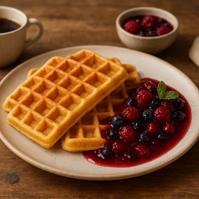 Waffeln mit warmem Beerenkompott