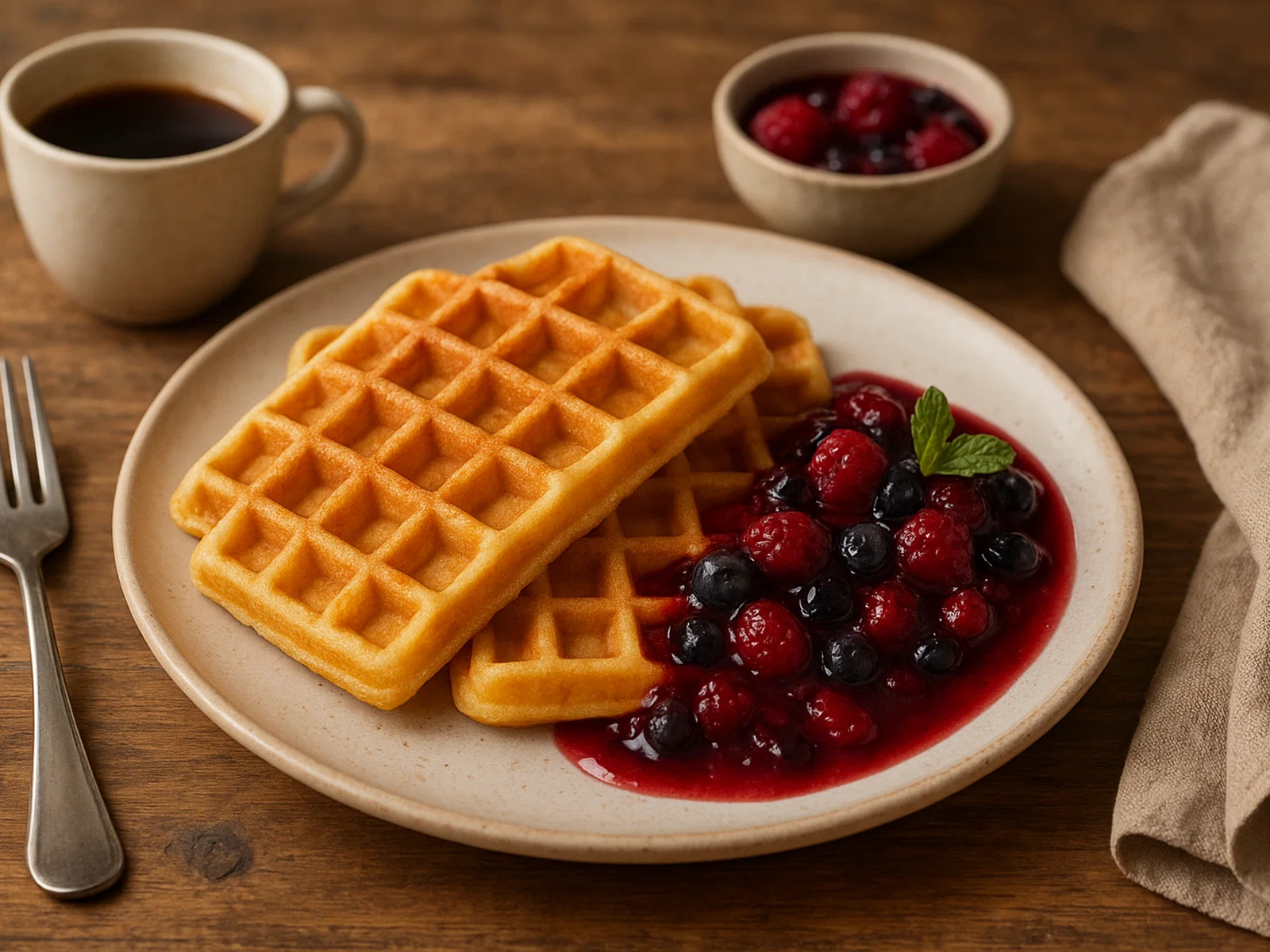 Waffeln mit warmem Beerenkompott