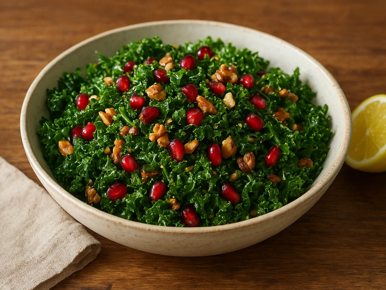 Grünkohl-Salat mit Granatapfel und gerösteten Nüssen