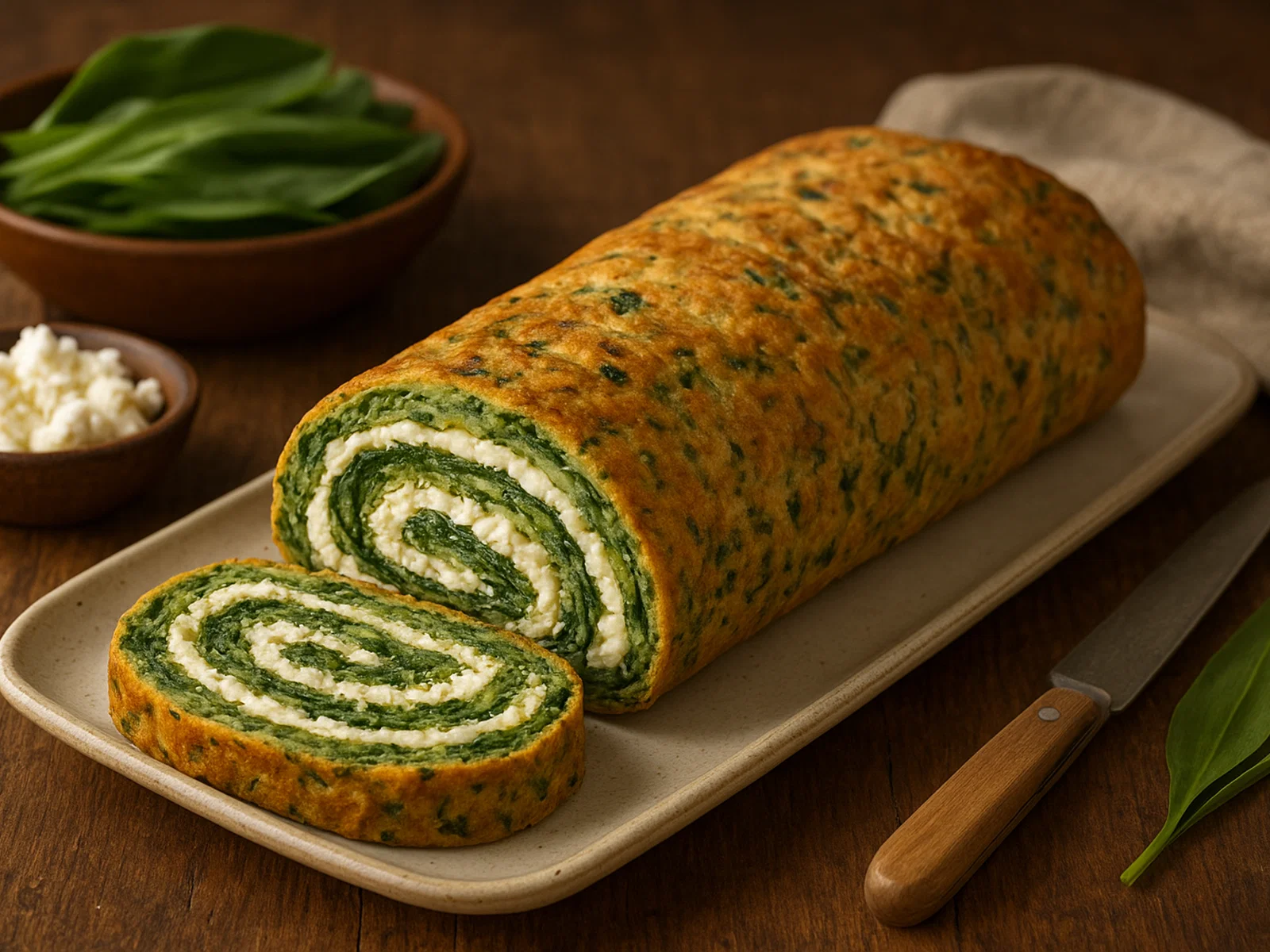 Bärlauch-Spinat-Rolle mit Feta