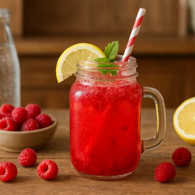 Erfrischende Himbeer-Limonade mit Sprudel