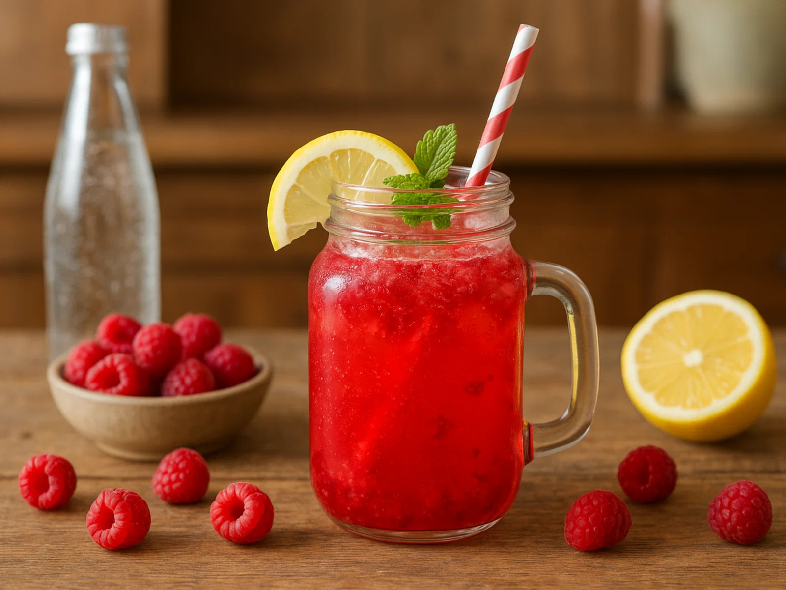 Erfrischende Himbeer-Limonade mit Sprudel
