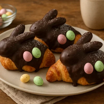 Schokoladen-Hasen-Croissants mit Nougatcreme