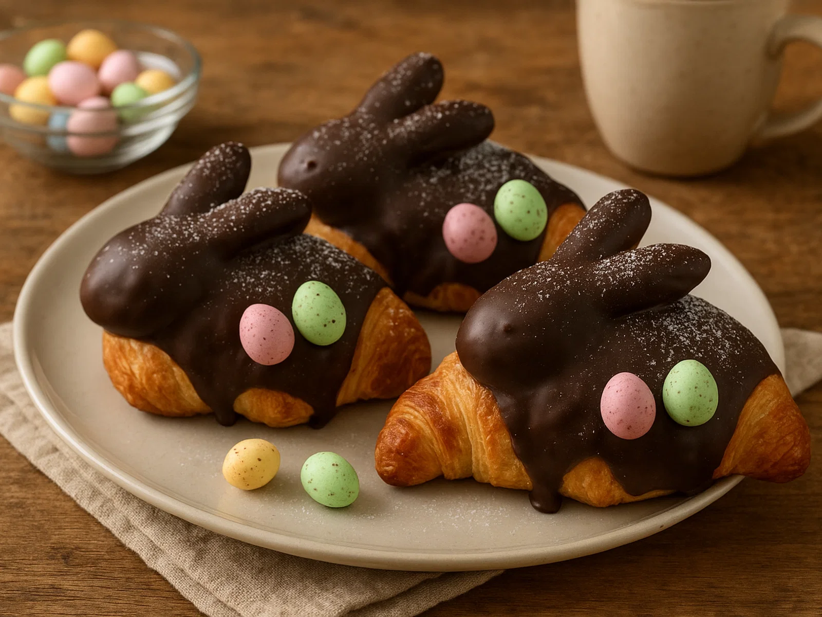Schokoladen-Hasen-Croissants mit Nougatcreme