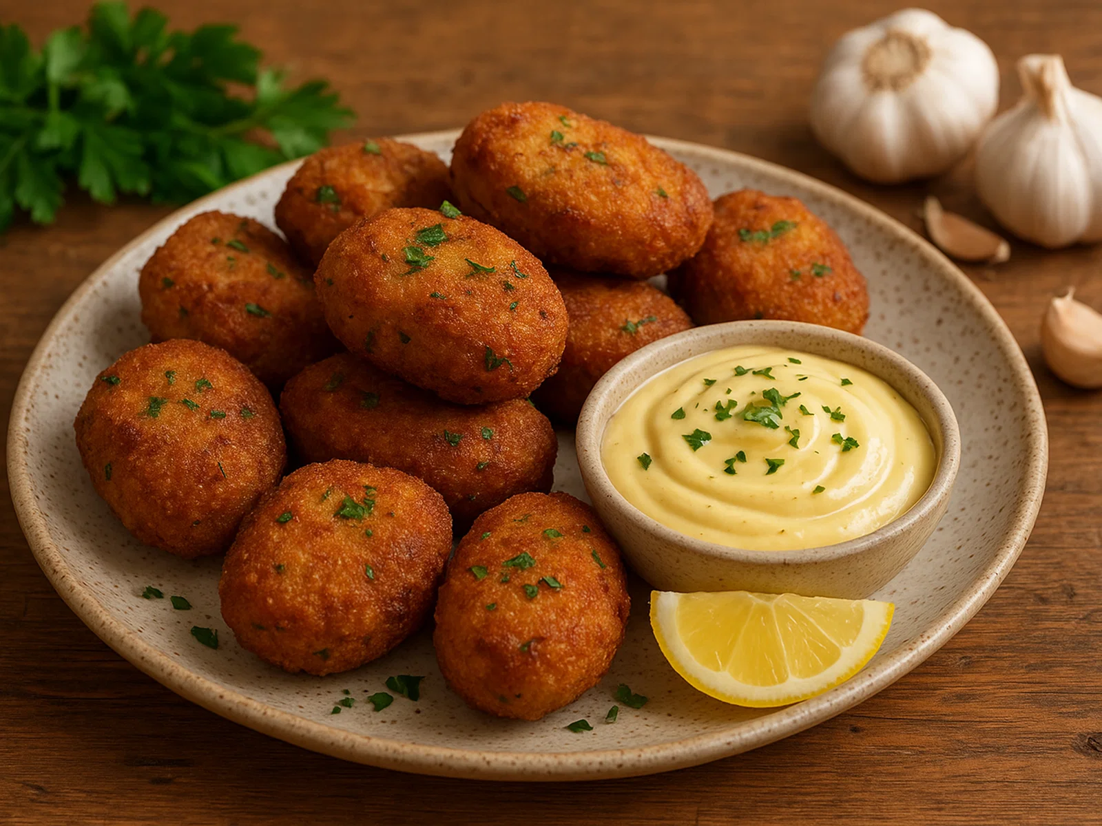 Pilz-Croquettes mit Zitronen-Knoblauch-Aioli