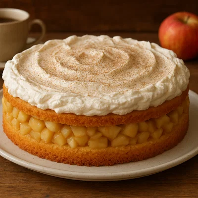 Apfel-Sahne-Torte mit Zimt auf Biskuitboden