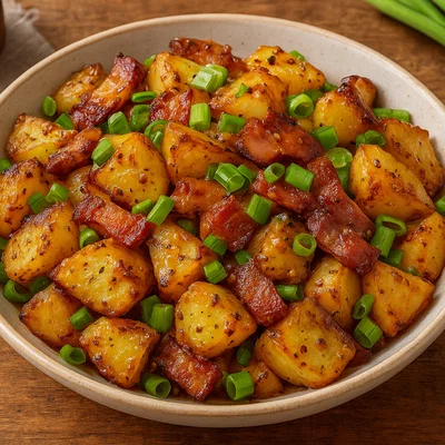 Knuspriger Kartoffelsalat mit Speck und Frühlingszwiebeln