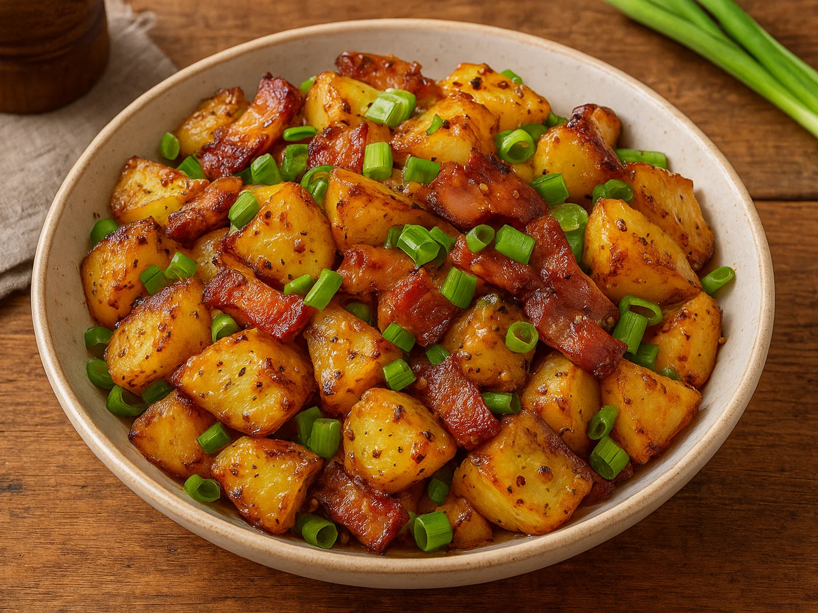 Knuspriger Kartoffelsalat mit Speck und Frühlingszwiebeln