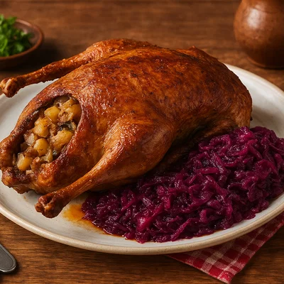 Gänsebraten mit Apfel-Rotkohl