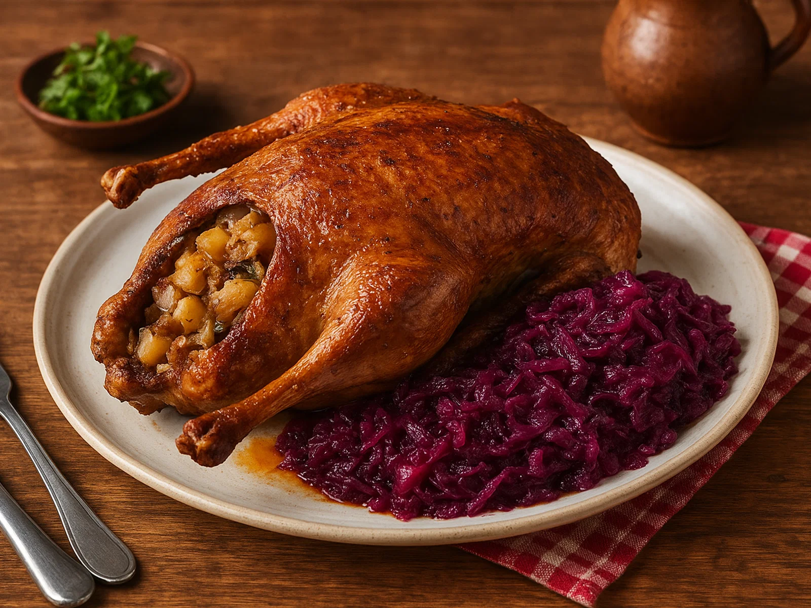 Gänsebraten mit Apfel-Rotkohl