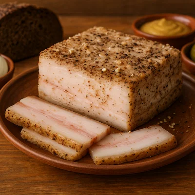 Hausgemachtes Salo (gepökelter Schweinespeck)