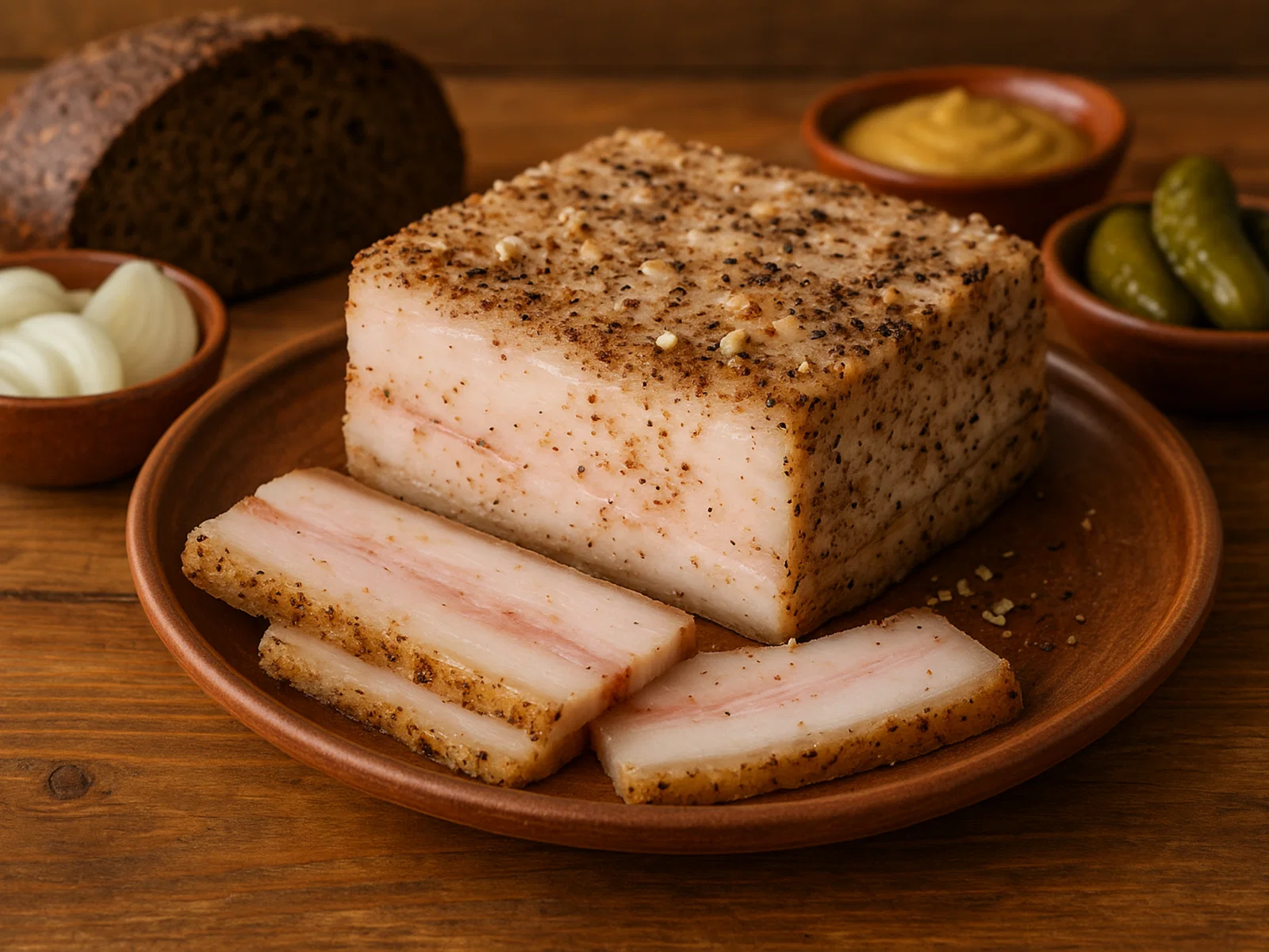 Hausgemachtes Salo (gepökelter Schweinespeck)