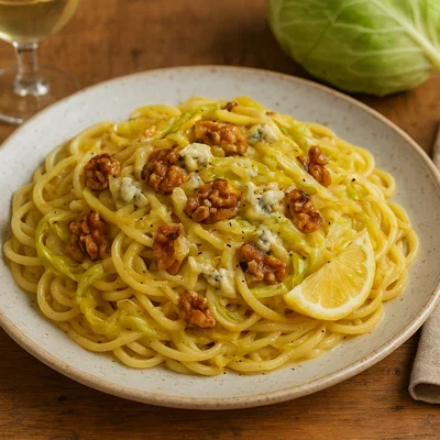 Spitzkohl-Pasta mit Walnüssen und Gorgonzola