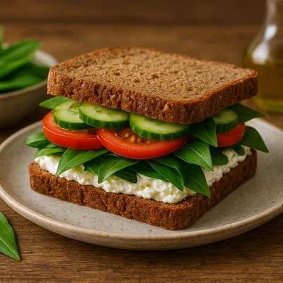Frühlingshaftes Bärlauch-Sandwich mit Frischkäse