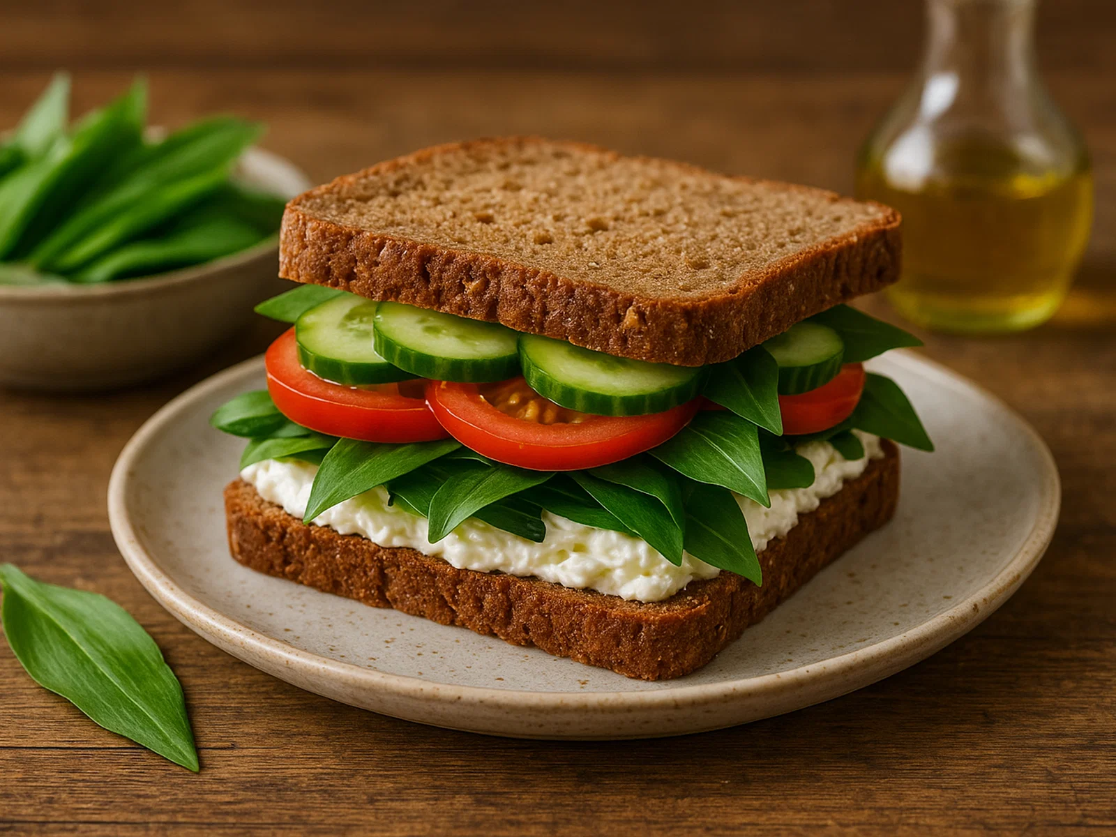 Frühlingshaftes Bärlauch-Sandwich mit Frischkäse