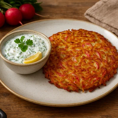 Radieschen-Kartoffel-Rösti mit Kräuterquark
