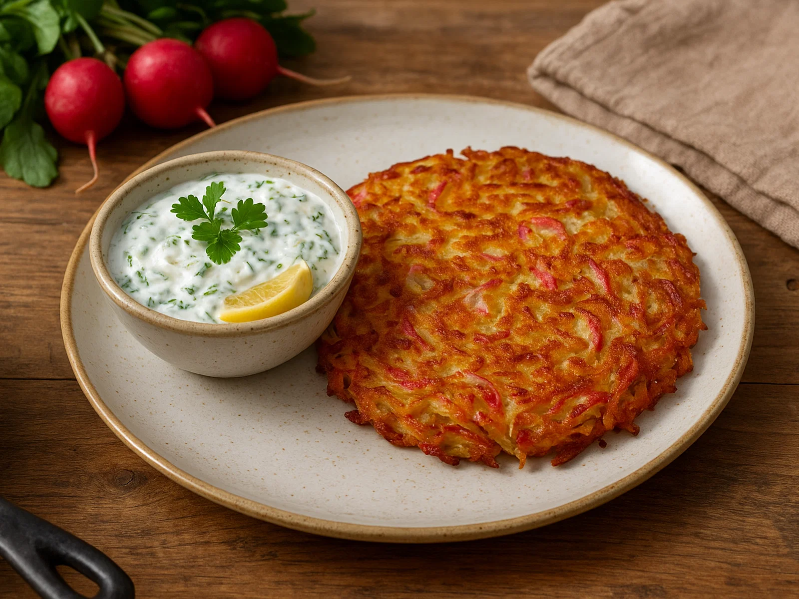 Radieschen-Kartoffel-Rösti mit Kräuterquark