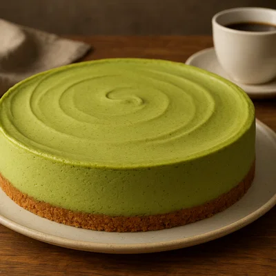 Cremiger Matcha-Käsekuchen mit Keksboden