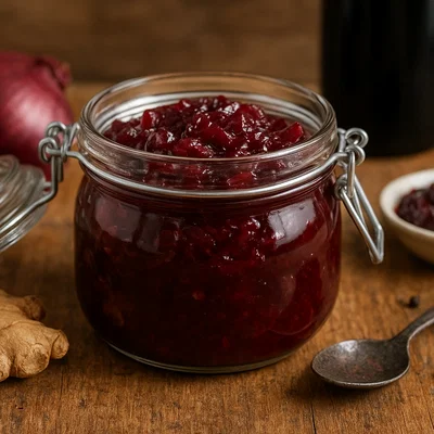 Rotes Zwiebel-Chutney mit Rotwein