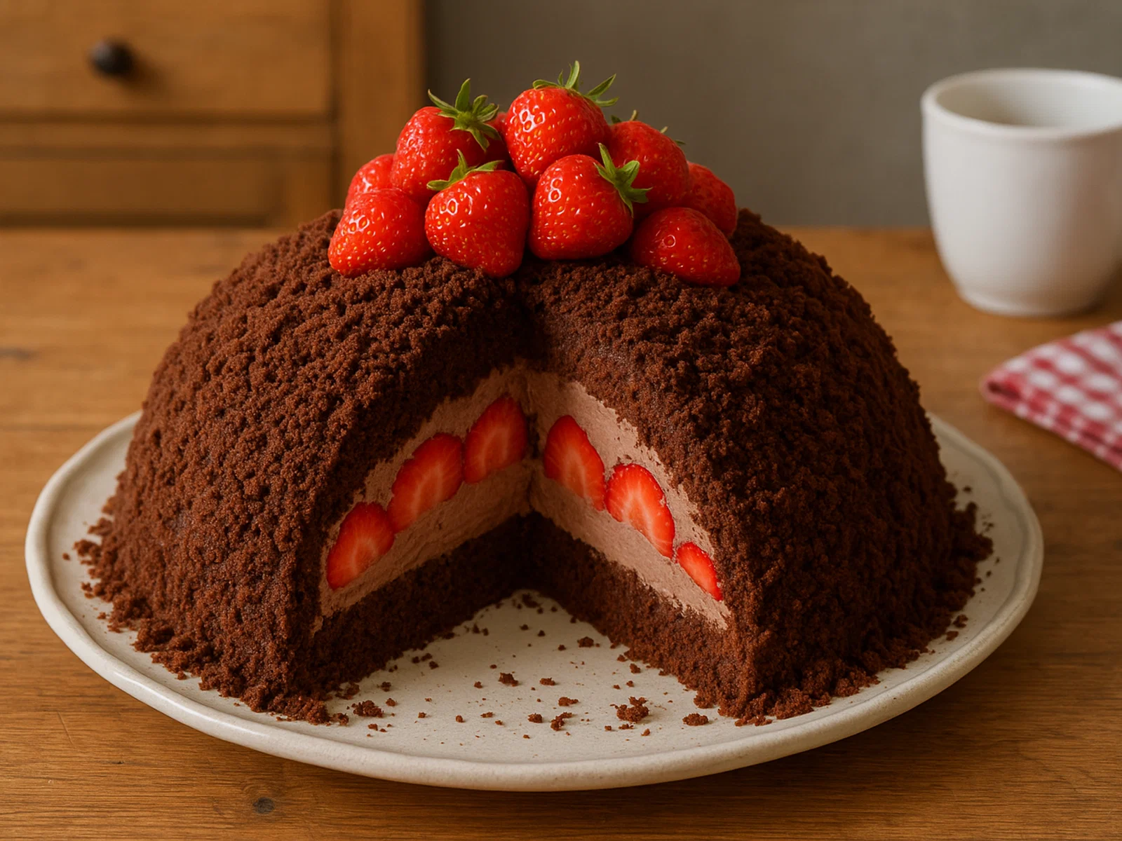 Erdbeer-Maulwurfkuchen mit Schokocreme