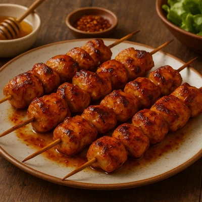 Gebackene Honig-Chili-Hähnchenspieße