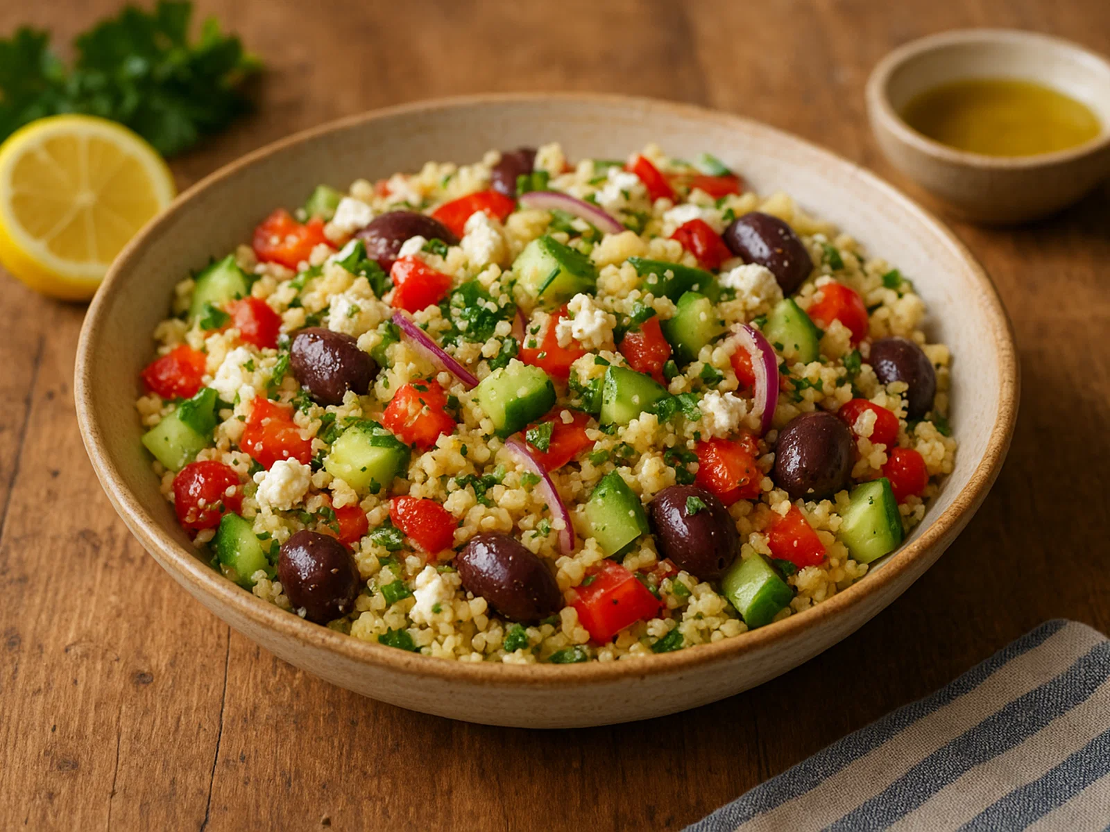 Griechischer Couscous-Salat mit Feta und Gemüse
