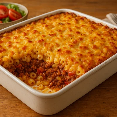 Bajan Macaroni Pie mit würzigem Hackfleisch
