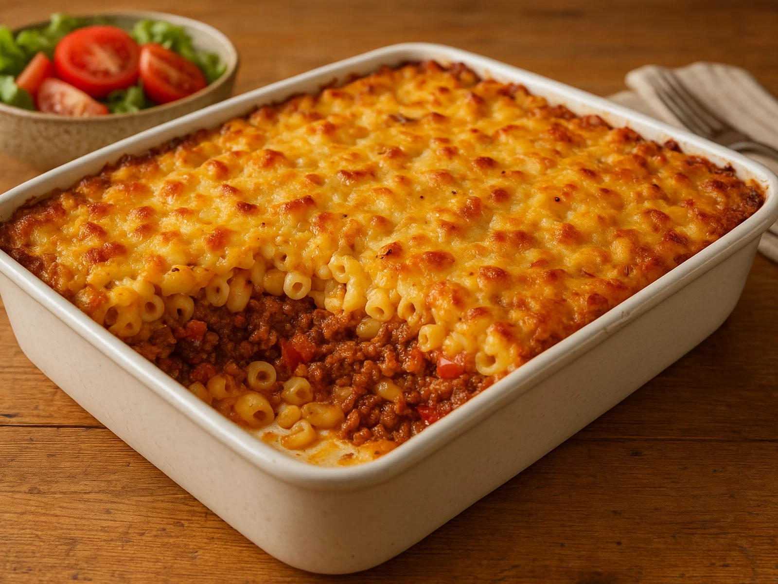 Bajan Macaroni Pie mit würzigem Hackfleisch