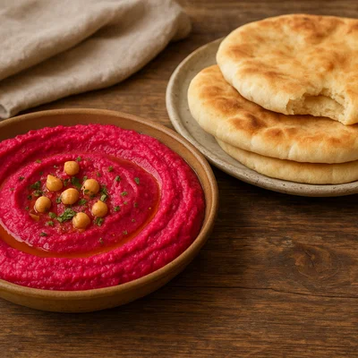 Rote-Bete-Hummus mit warmem Pita-Brot