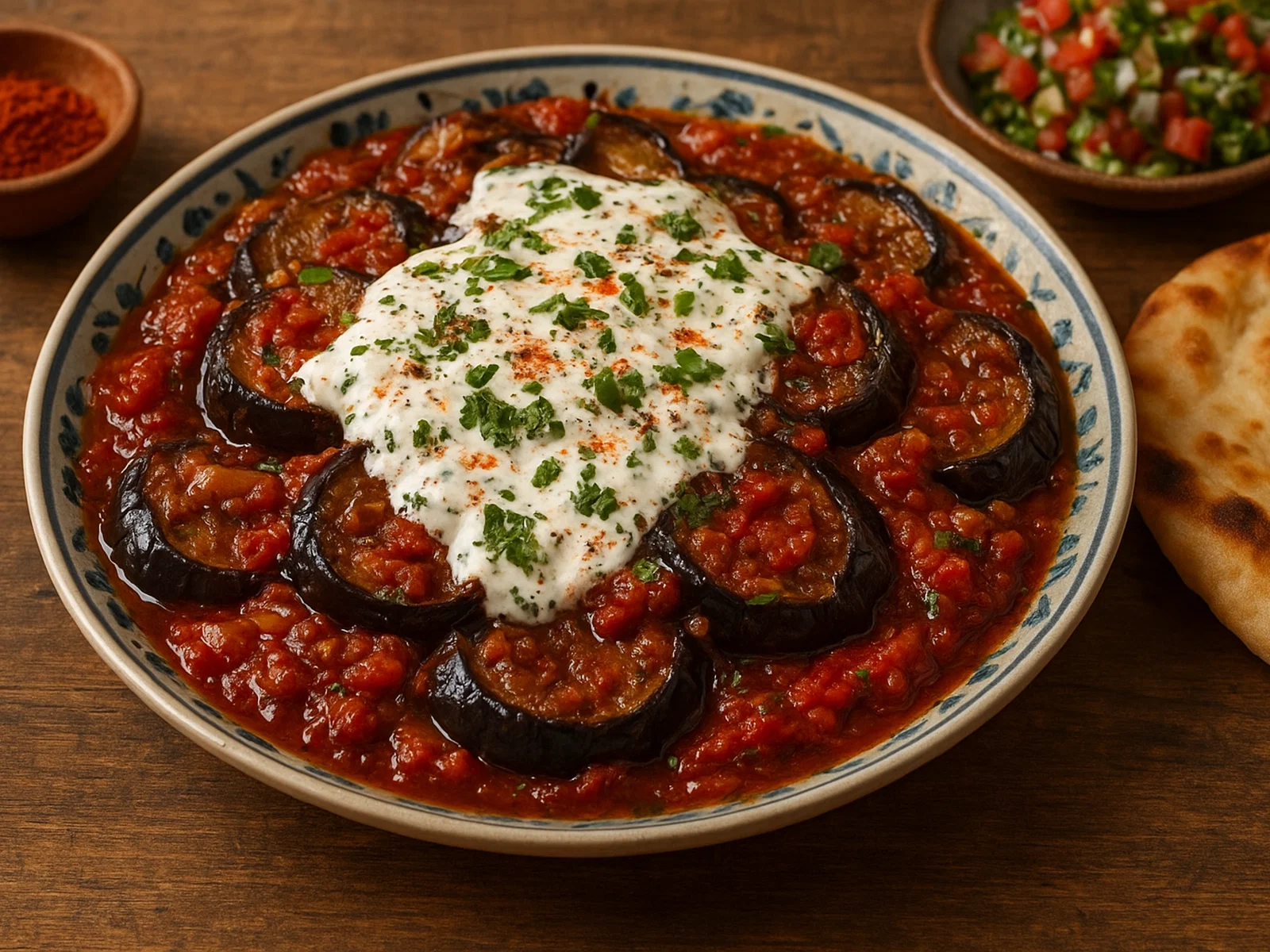 Borani Banjan – Afghanische Auberginen mit Tomaten und Knoblauchjoghurt