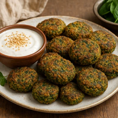 Spinat-Falafel mit Tahini-Joghurt-Dip