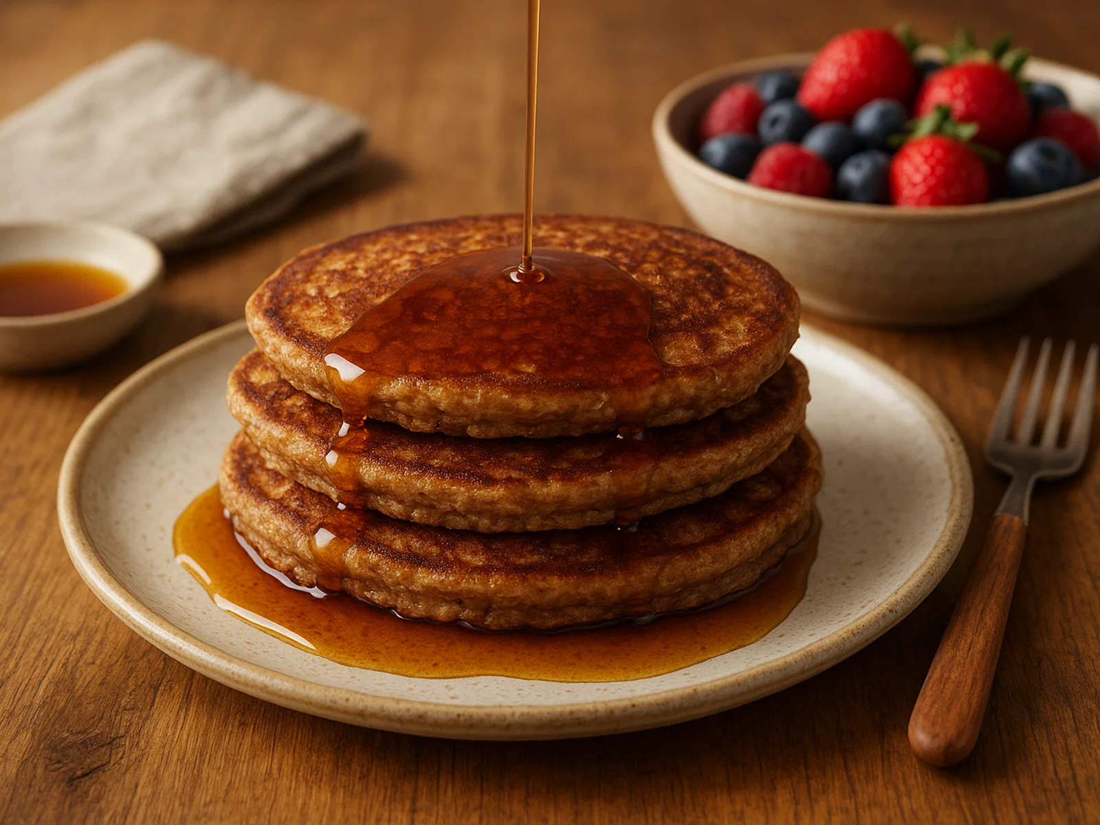 Vollkornpfannkuchen mit Ahornsirup