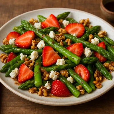 Grüner Spargelsalat mit Erdbeeren und Balsamico-Dressing