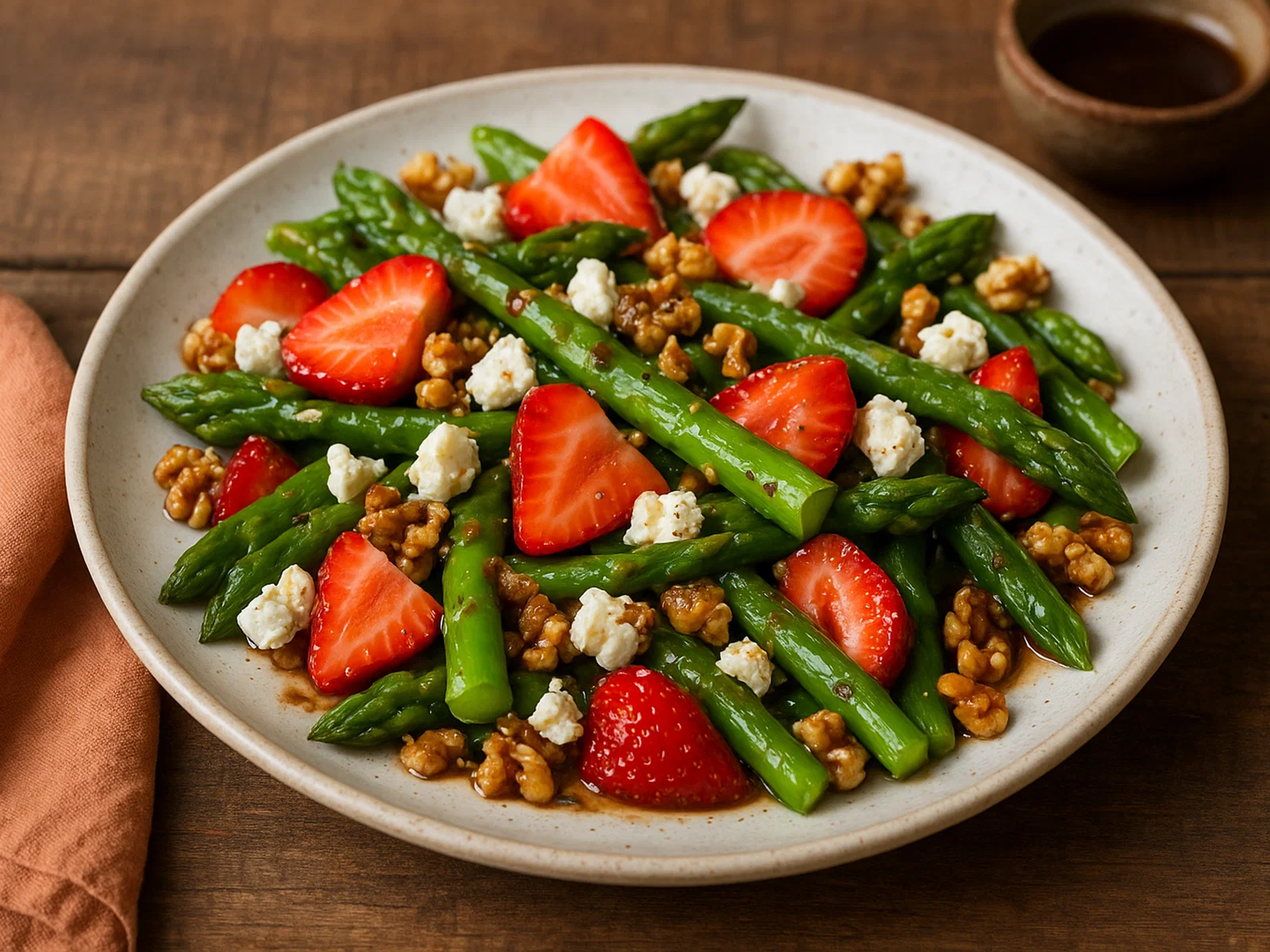 Grüner Spargelsalat mit Erdbeeren und Balsamico-Dressing
