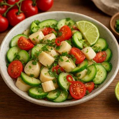 Palmherzen-Salat mit Limette, Tomate und Gurke
