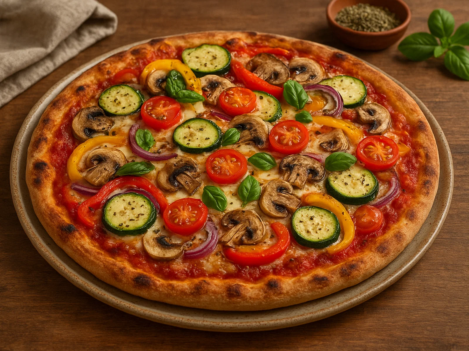 Gemüse-Pizza mit knusprigem Boden