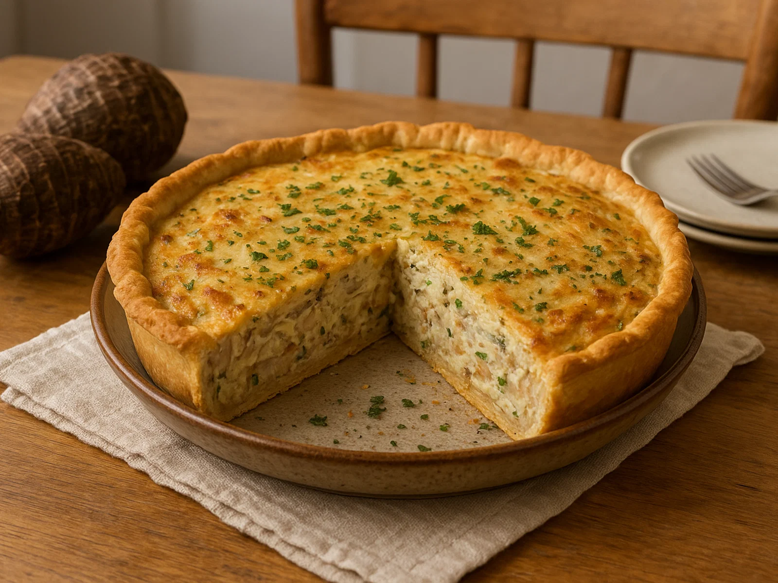 Herzhafter Dasheen Pie (Taro-Wurzel-Torte)